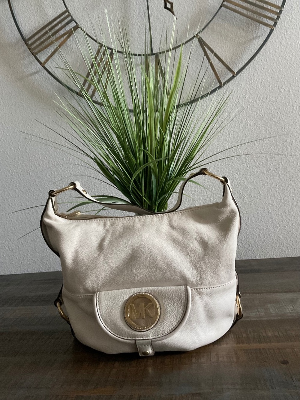 Michael Kors Fulton Hobo Cream Pebbled Leather Shoulder Bag